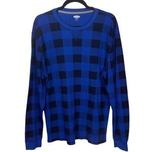 OLD NAVY Men's BUFFALO PLAID THERMAL Shirt LONG SLEEVE Blue Black Size XL